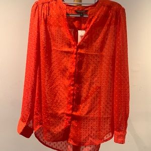 NWT Never Worn Banana Republic Drapey Textured Red Button-Up Blouse
